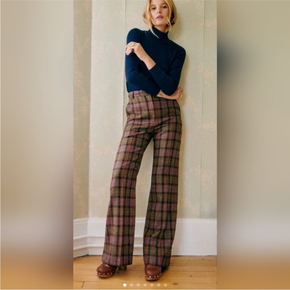 Sezane Brown Plaid Wide Leg Pants
